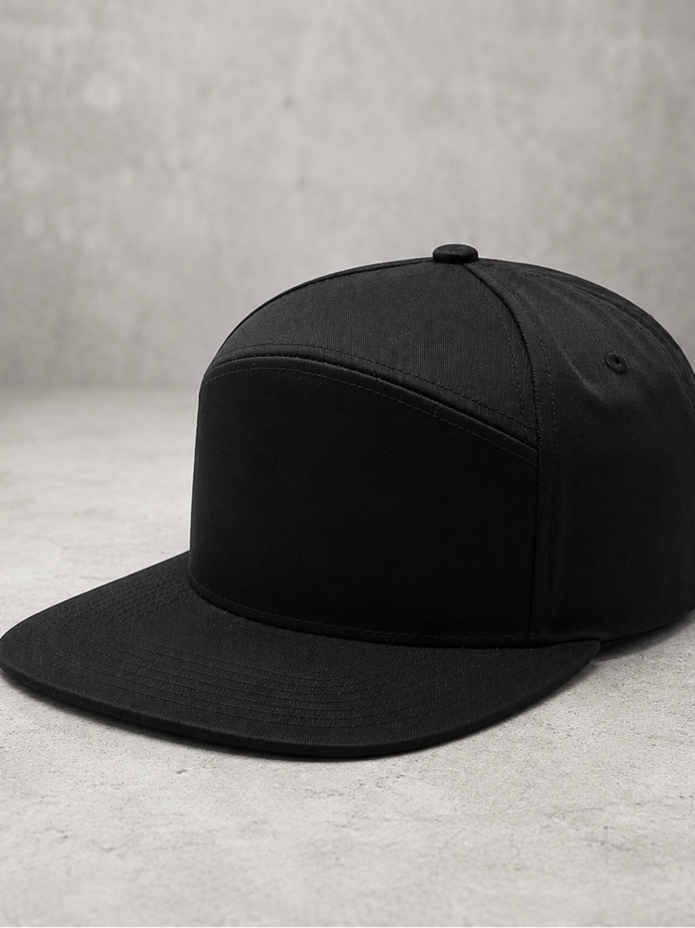 Classic Black 6 Panel High Crown Flat Bill Snapback Hat cotton cap